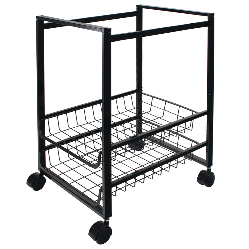 Compact Black Steel Mobile File Cart with Dual-Wheel Casters