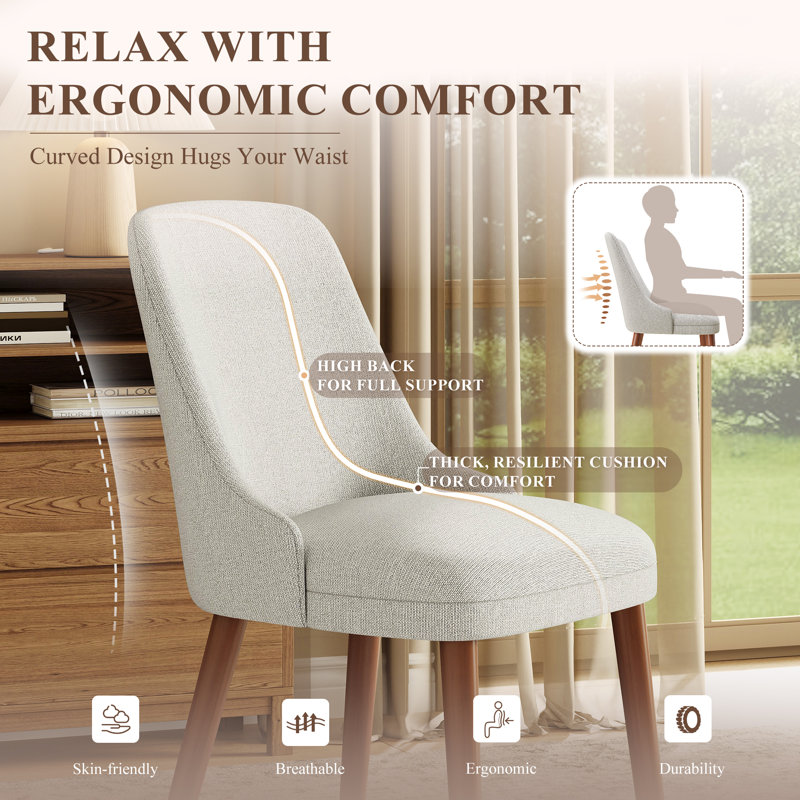 50.5cm H Fabric Upholstered Upholstered Back Side Chair in Beige, Grey