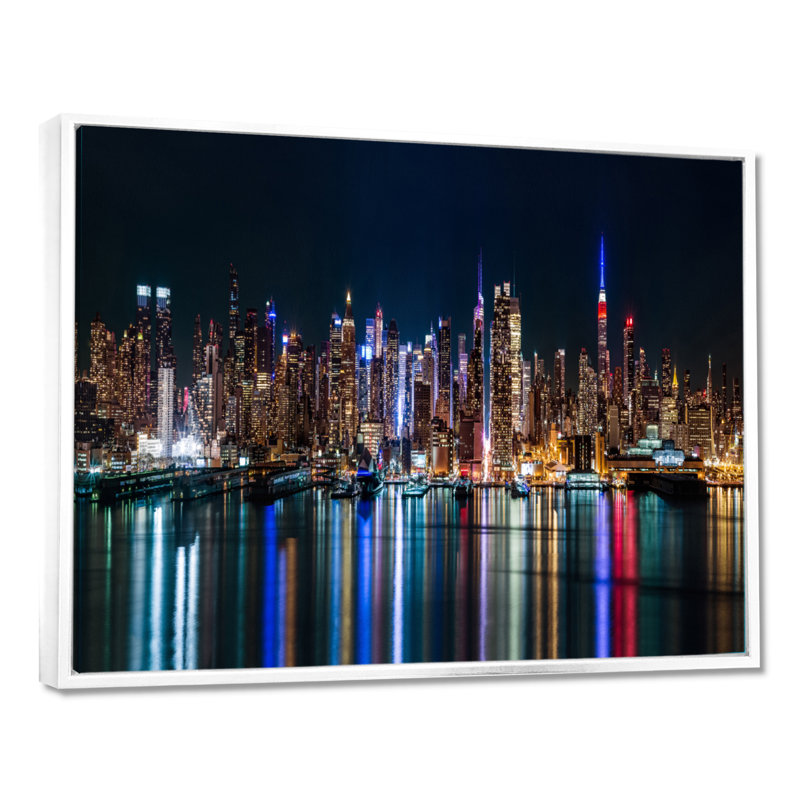 «New York Midtown Night Panorama», reproduction de photo sur toile tendue, H 30 po x l 40 po, Blanc