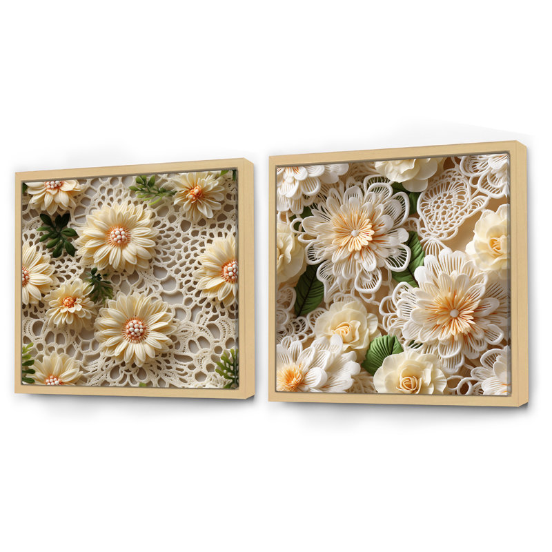 Cormac - Ensemble de 2 collages carrés floraux, Cadre flottant brun, H 16 po x l 33 po