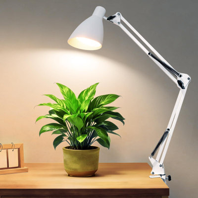 LED Desk Lamp With Clamp,Classic Swing Arm Architect Desk Lamp 5 Color Modes 10 Brightness, Dimmable Task Lamps Adjustable Gooseneck Clip-On Table Light.(White)