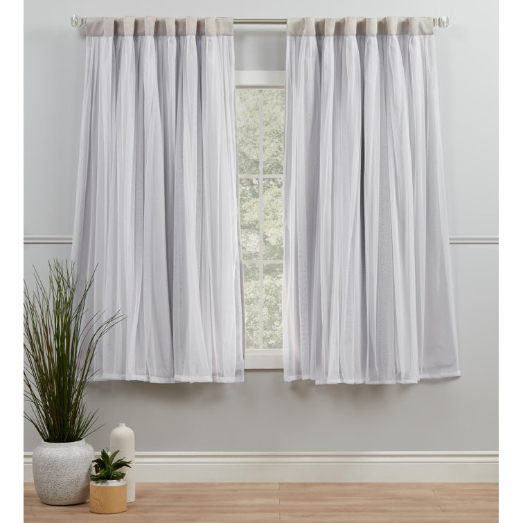 Exclusive Home Catarina Layered Solid Room Darkening and Sheer Hidden Tab/Rod Pocket Top Curtain Panel Pair