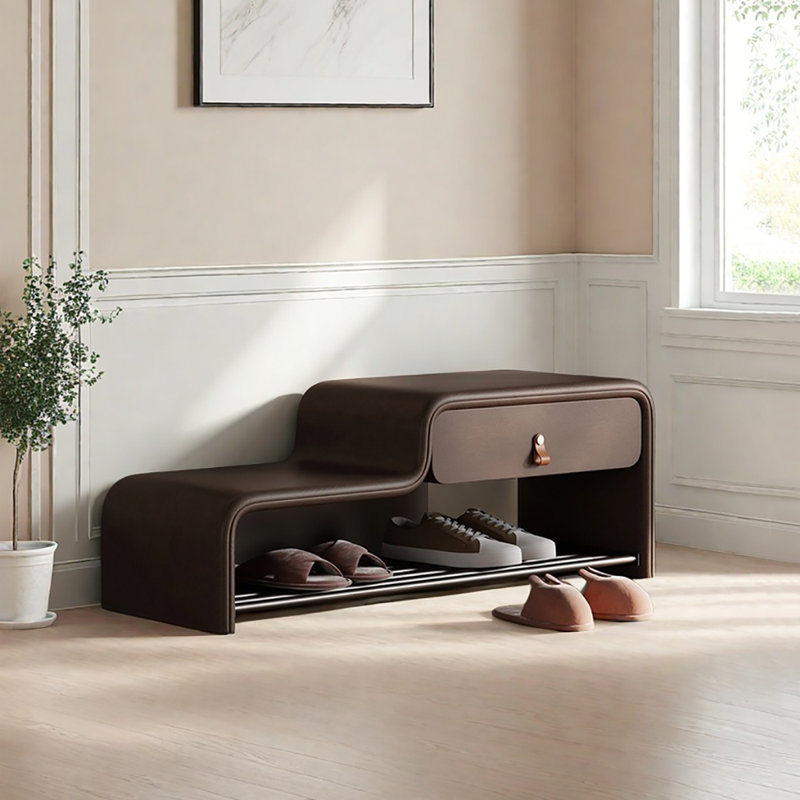 Banc à chaussures en cuir 31,5 po, Café