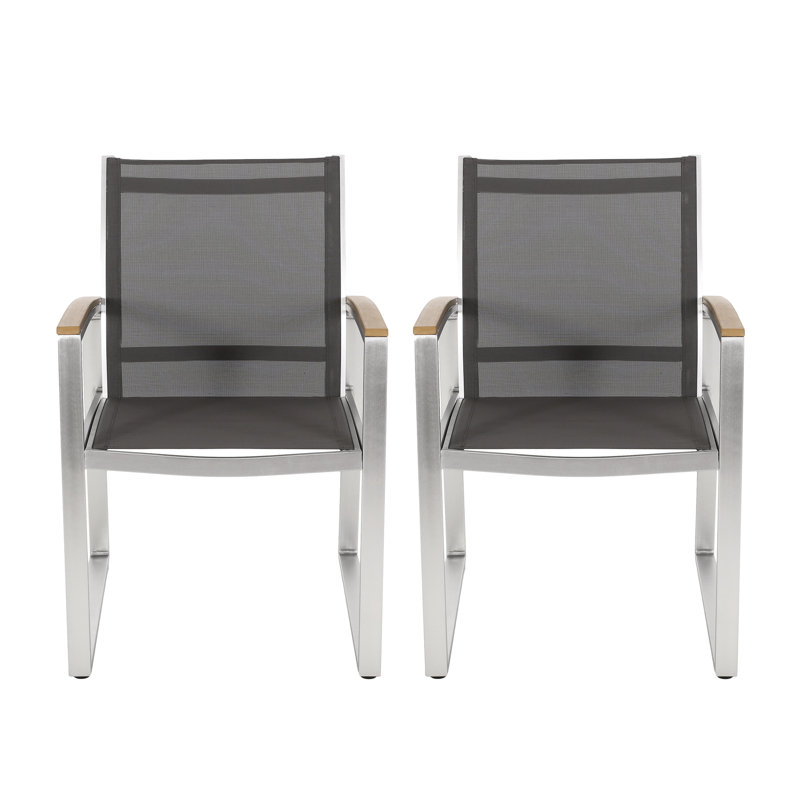 Patio Chair In Grey - Aluminum, 22.32In Depth, 23.82In Width, 33.79In Height, 10.47Lb. Chic Dining With Mesh Seat And Back, Rust- Aluminum Frame, Mid-Century Style D X W H, Stylish Outdoor Vibe
