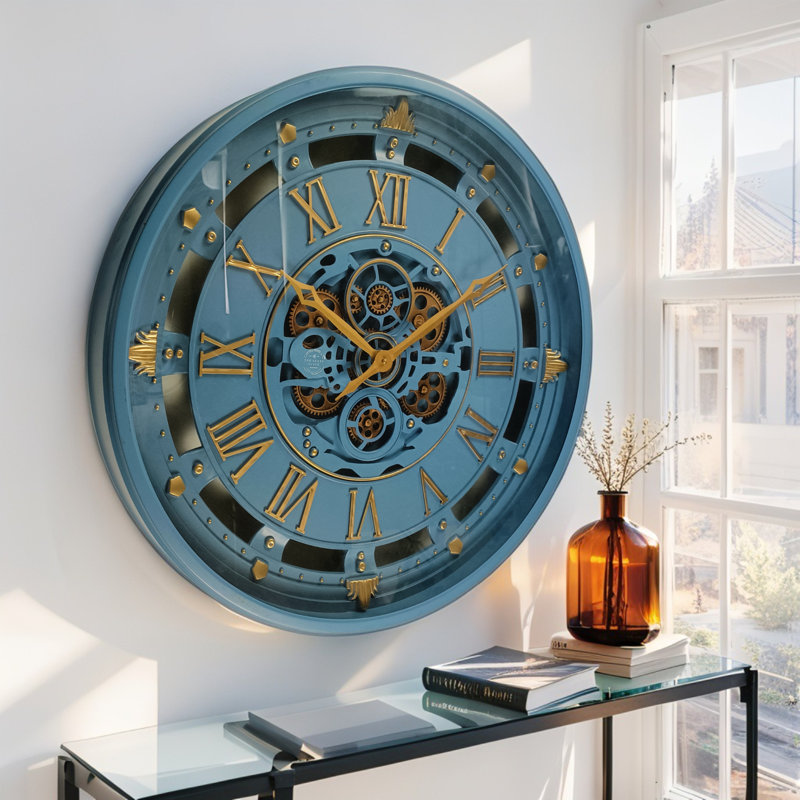 Horloge murale 26 po ronde surdimensionnée pour le salon, Bleu