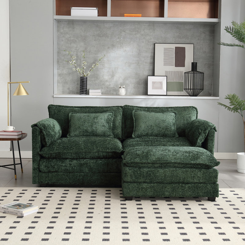 Tissu en chenille, accoudoirs amovibles avec poches latérales, rembourrage en éponge haute densité, canapé double surdimensionné avec repose-pieds