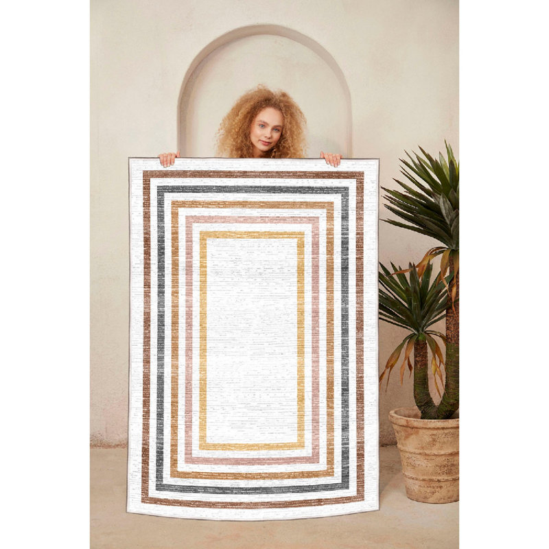 Luxurious 100% Cotton Area Rug, 31.5 x 118.1 inches | Antibacterial, Non-Slip PVC Underside, 0.3 in Pile Height | Machine Washable, Durable & Stylish in Cream, Yellow, Tile Red, Orange & Black | Perfect for Living Room & Bedroom
