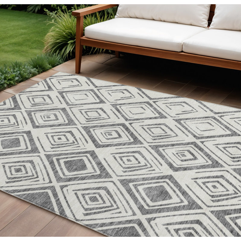 Tapis intérieur lavable à motif géométrique 9 pi x 12 pi ivoire