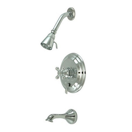 Heritage Pressure Balanced Dual Function Tub and Shower Faucet with Metal Cross Handles, Polished Chrome