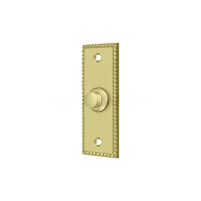 Bell Button, Rectangular with Rope Pattern in Polished Brass