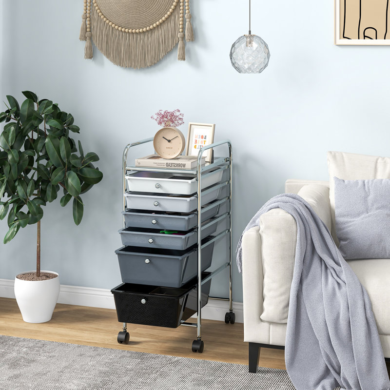 6 Drawer Storage Drawer, Black/Silver/Gray