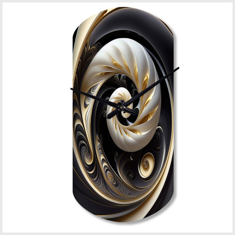 Horloge murale cylindrique en métal doré, noir et blanc, Grand