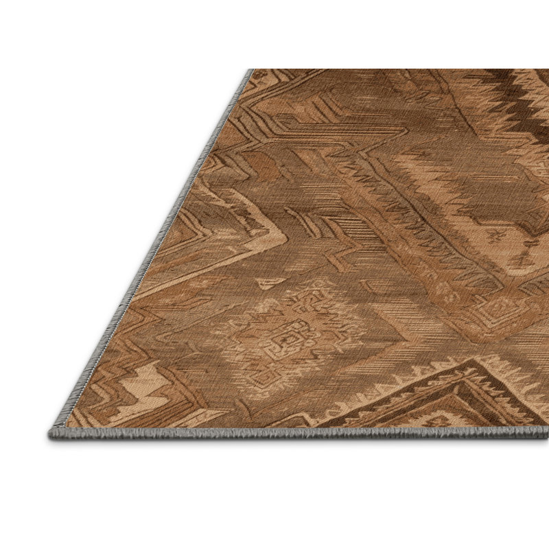Machine Washable Persian Brown Area Rug, Rectangle 7' x 9'