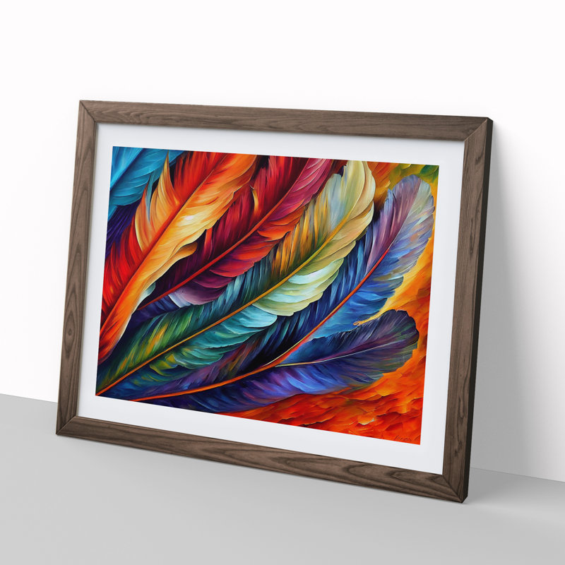 Bird Feather - Single Picture Frame Painting, 46cm H x 64cm W x 2cm D, Walnut Framed