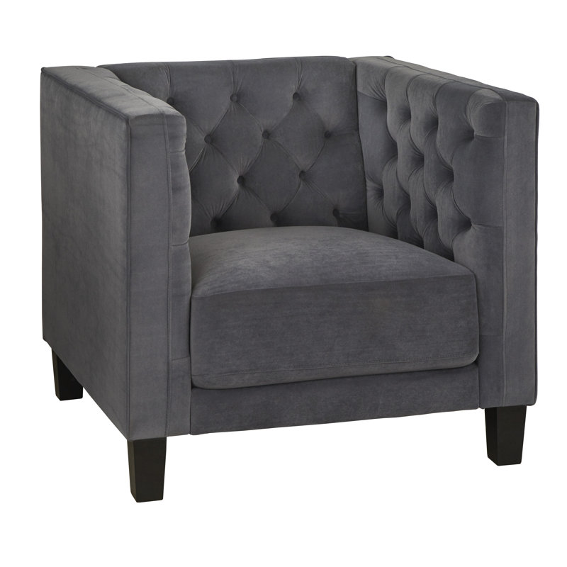 Fauteuil demi-tonneau de 34,5 po Nester, Velours gris foncé
