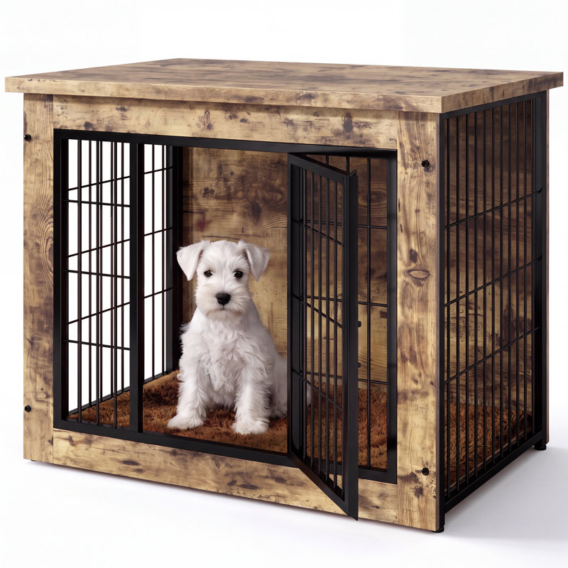 Table de bout avec cage amovible pour chien Gunji Furniture, S (27.3"L x 20.1"W x 23.7"H), Ton de bois beige clair