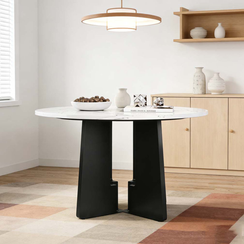 Table de salle à manger ronde, Blanc et noir