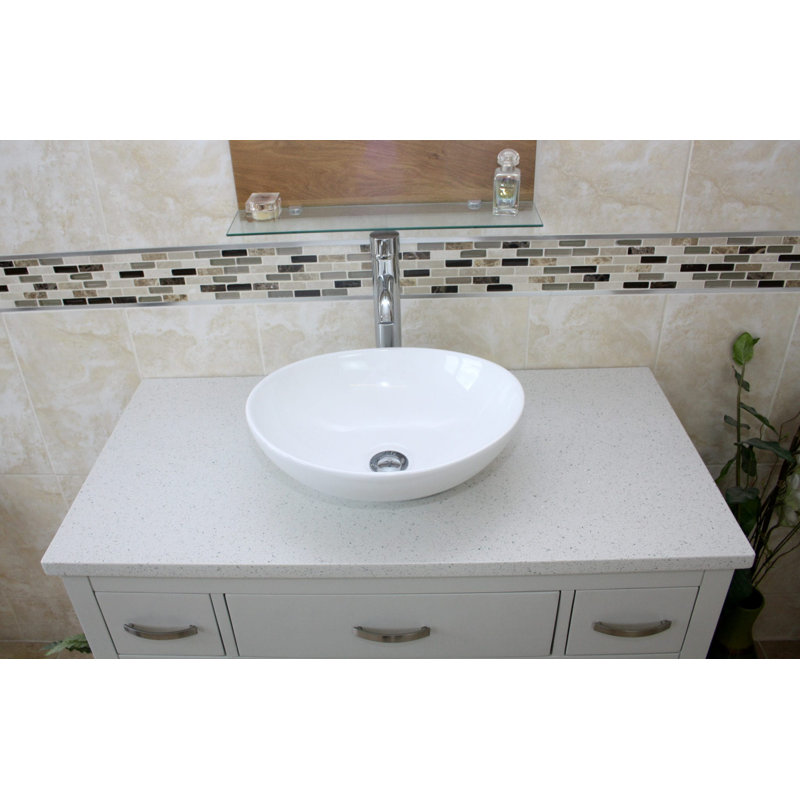 Robie 1000mm Single Bathroom Vanity with Vessel Ceramic Basin, White Quartz, Grey