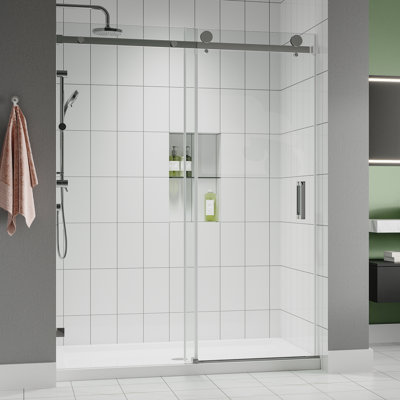 Serenity 68"-72"W x 76'' H Single Sliding Frameless Shower Door in Chrome with 3/8" Clear Glass