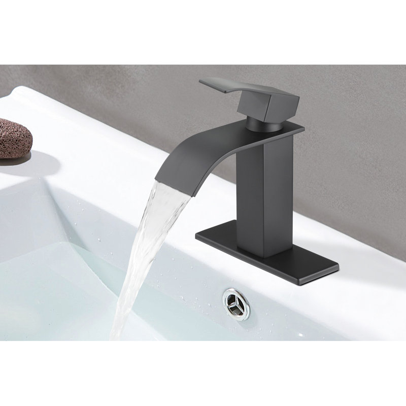 Matte Black Single Handle Bathroom Sink Faucet With Waterfall Stream, Stainless Steel Build For Durability And Performance Spout Tap, Convenient Water Management, Manufactured