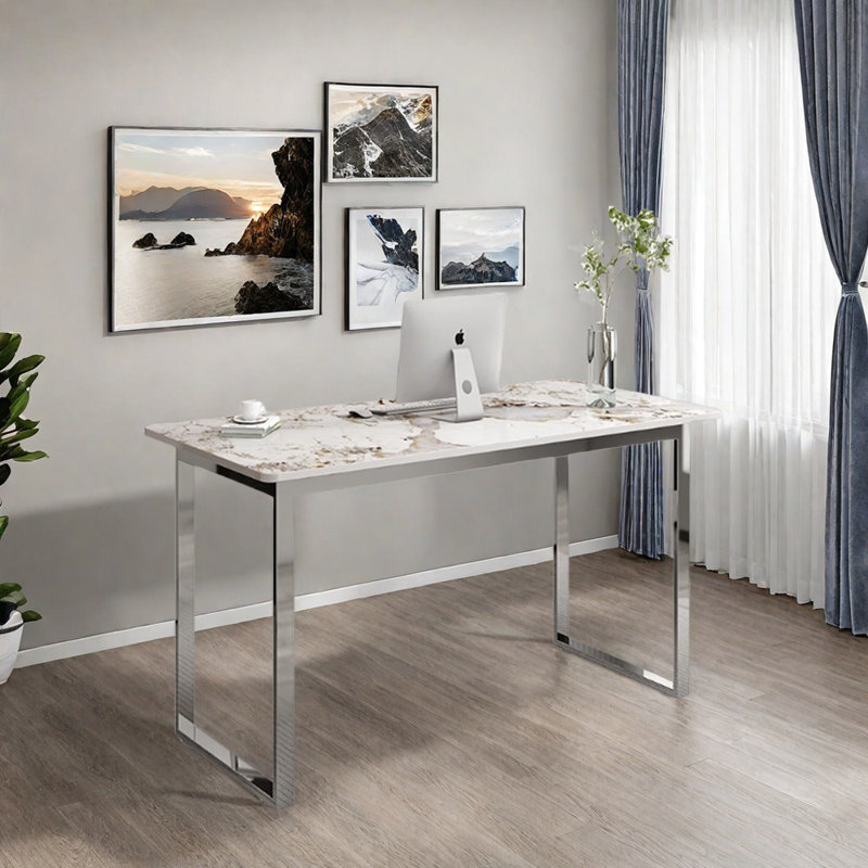 Bureau en acier inoxydable Minimalist, H 29,52 po x l 47,24 po x P 23,62 po, Gris