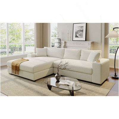 Mirod Large Sectional Sofa With Thick Cushions, And Built-In Cup Holders & Charging Ports
