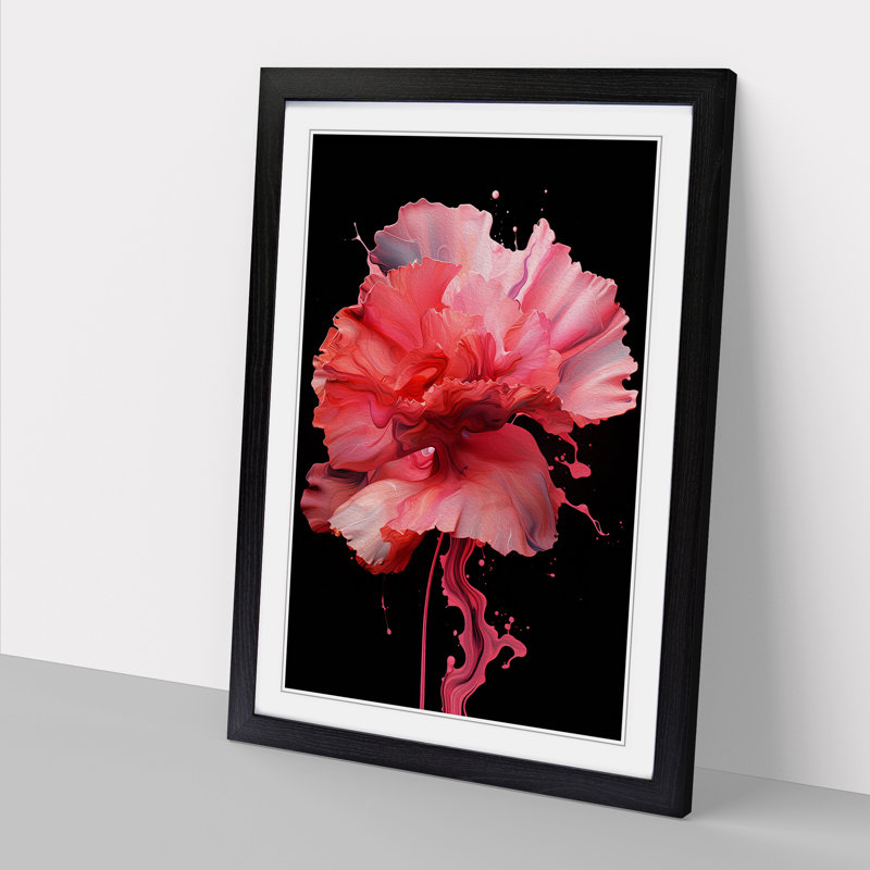 Carnation Flower Abstract No.3 - Single Picture Frame Print on Wood, 34cm H x 25cm W x 2cm D, Black Framed