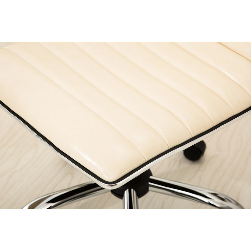 Chaise de bureau beige à dossier moyen avec similicuir, fonction pivotante à 360 degrés, 5 roulettes, siège réglable à mi-hauteur, pivotant, 5, option de hauteur