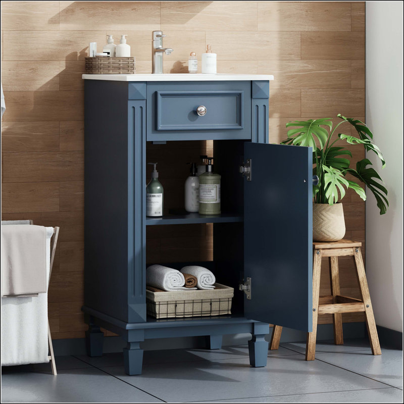 Meuble-lavabo de 18 po de style français pour petits espaces, Bleu