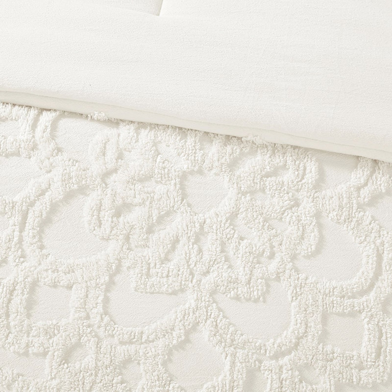 3 édredon très grand / très grand avec motif de médaillon en chenille de coton pour toutes les saisons, Blanc cassé