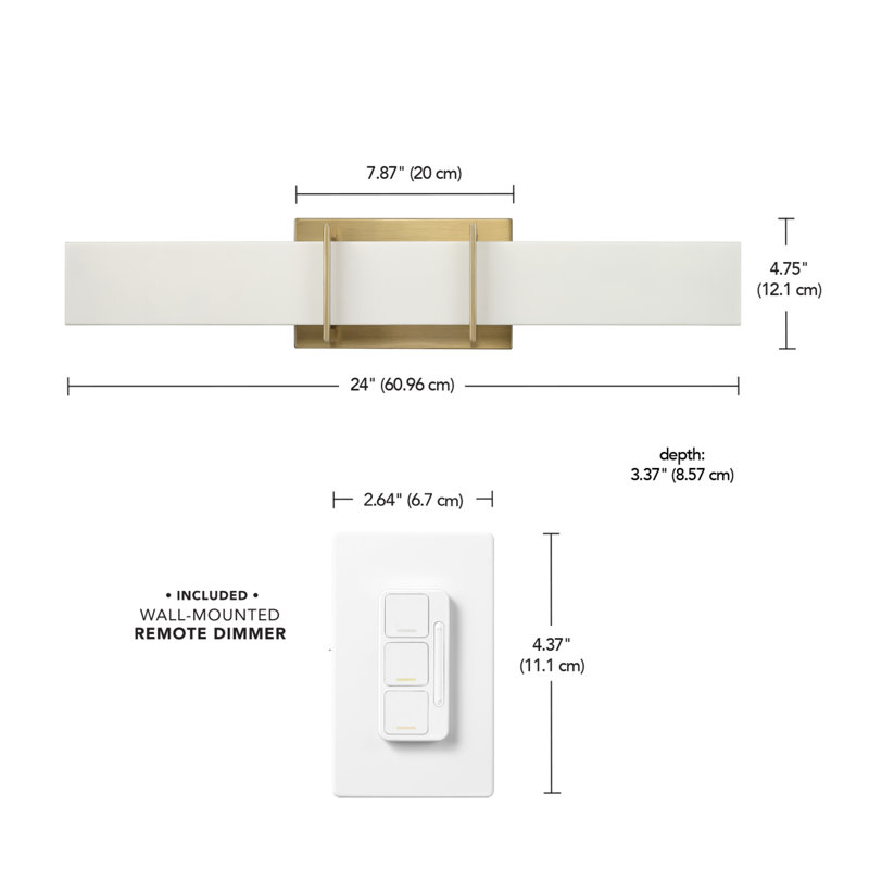Éclairage de salle de bain à DEL à intensité variable Horizon, Laiton
