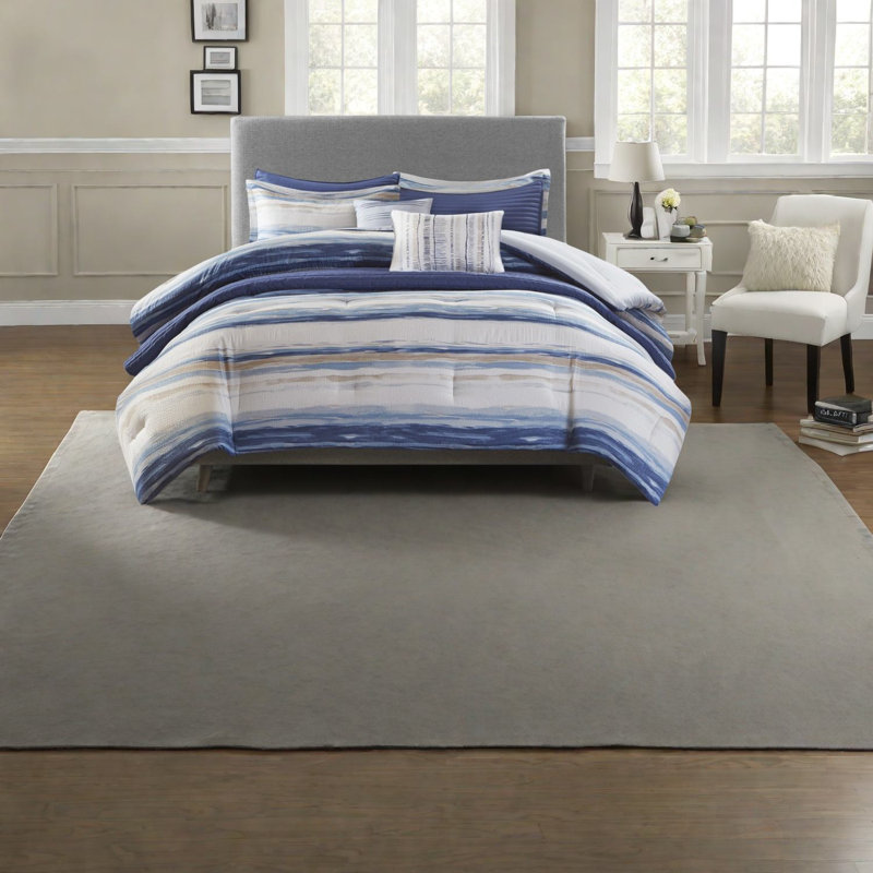 Premium 8 Piece Blue Seersucker Bedding Set, Soft Polyester For Home