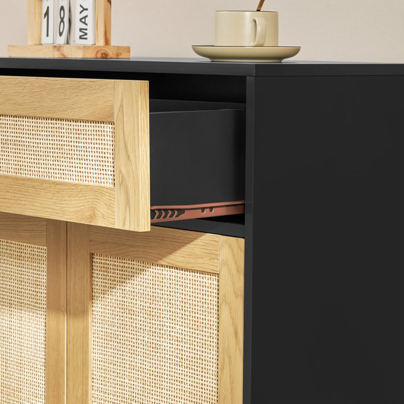 Aamaya 39.4'' Rattan Cabinet with Drawer & Adjustable Shelf, Black