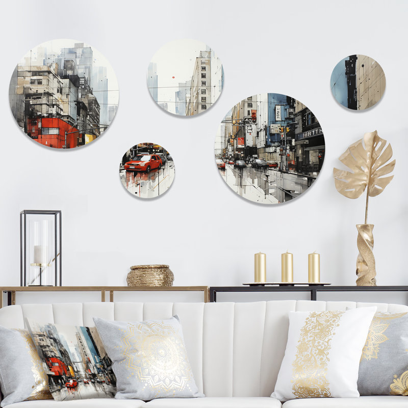 La dernière ville du futur III - ensemble d'art mural rond 5 pièces
