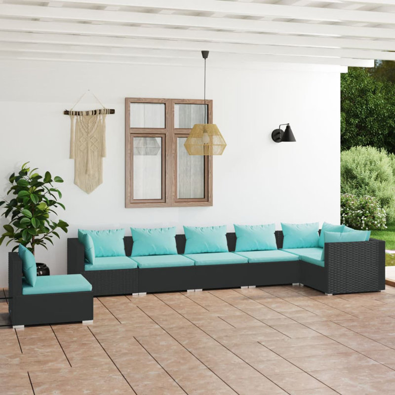 7 Piece Lounge Sofa Seating Group, Water Blue, Black