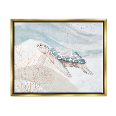 " Pleasant Sea Turtle Drifting Ocean Bubble Waves " Watercolor Painting