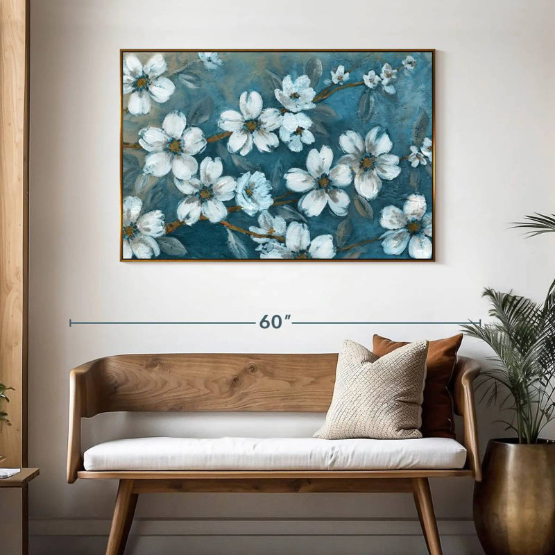 Fleurs du soir, 46 po x 31 po, Cadre flottant doré
