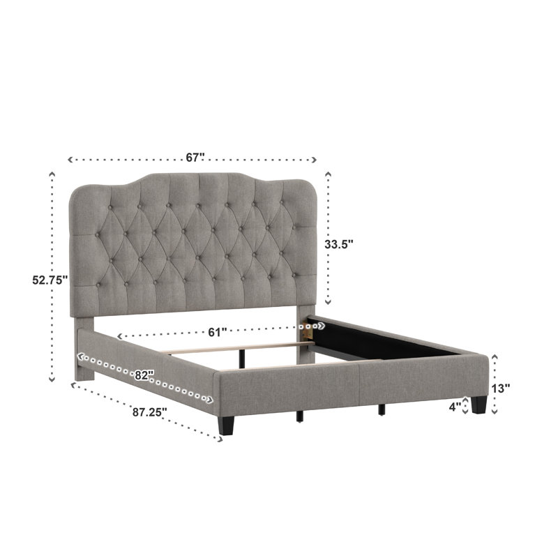 Alenushka Upholstered Standard Bed, Gray, Queen