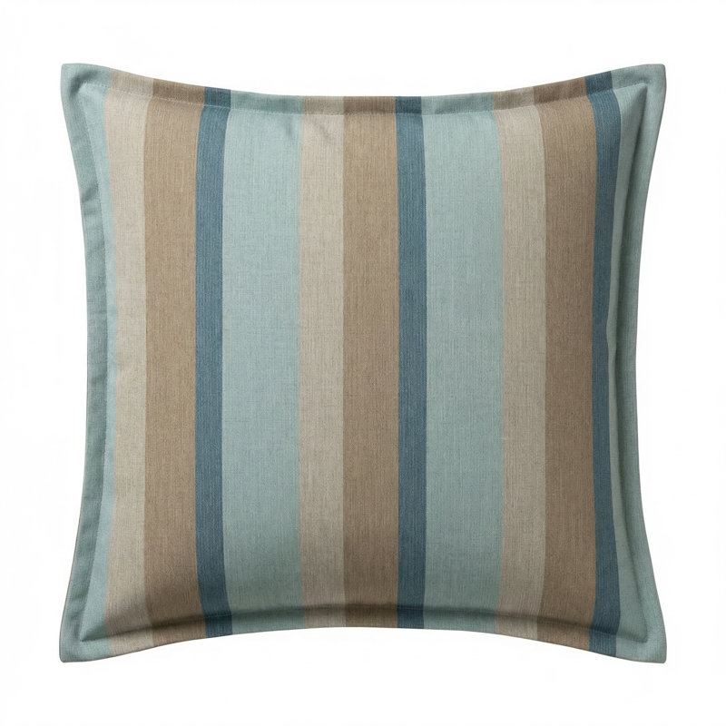 Lilly Hive Flanged Down Feather Outdoor Throw Pillow, Square 20", Feather, Brown/Blue Striped