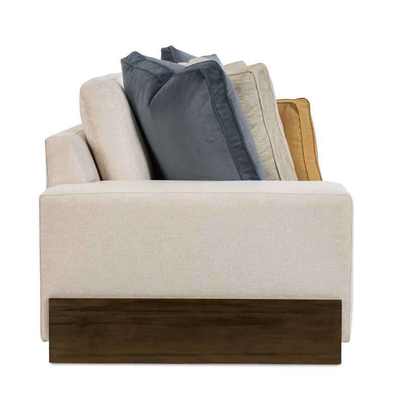 Beige Linen Two-Piece Sectional Sofa with Slate and Goldenrod Pillows