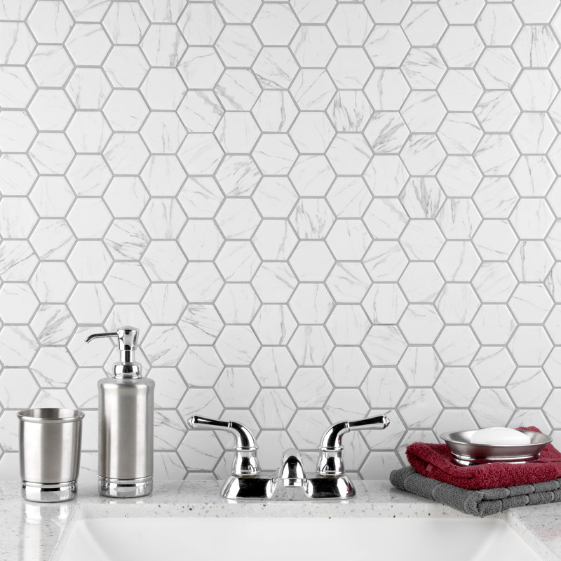 Flo 2" Hex White 11-1/8 in. x 12-5/8 in. Porcelain Mosaic Tile