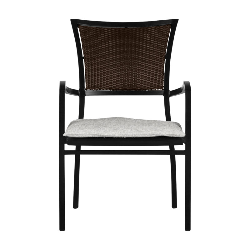 Aire Stacking Patio Dining Armchair With Cushions, Aire #2 Ancient Earth/Black Walnut, No Welt, Tweed Toffee