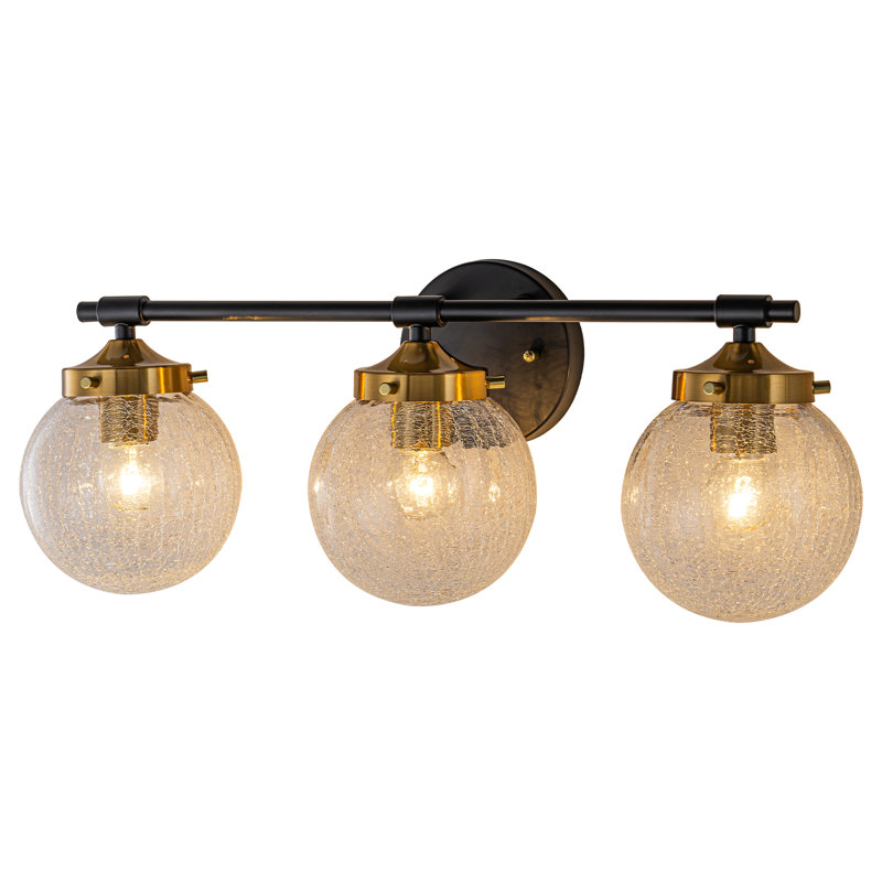 Éclairage pour meuble-lavabo en verre craquelé - 3 lumières noir mat et doré, direction réglable, luminaire à intensité variable E26