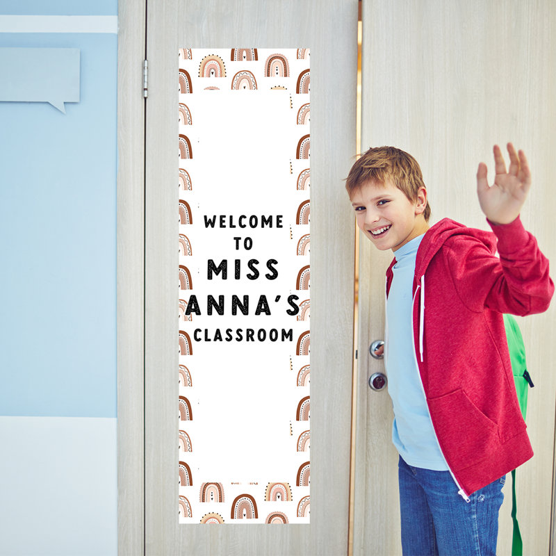 Vertical Large Custom Classroom Welcome Banner Poster Sign For Teachers, Boho Rainbow, Door, Wall Decor, Oui