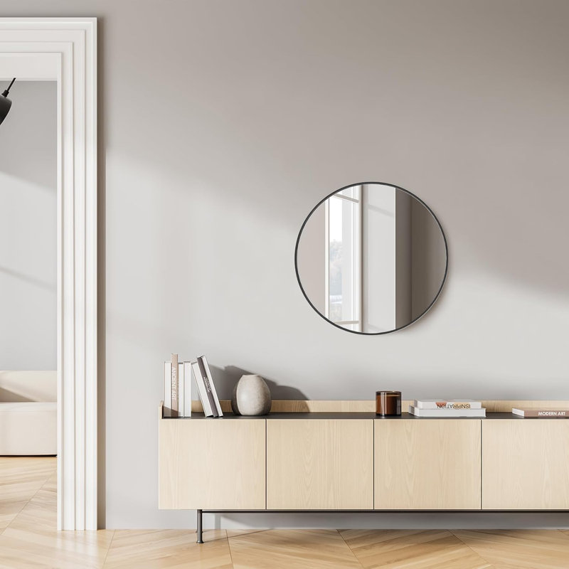 20-Inch Black Round Wall Mirror Circle Bathroom Mirrors For Over Sink, Entryway, Living Room, Vanity, 24" x 24", Black