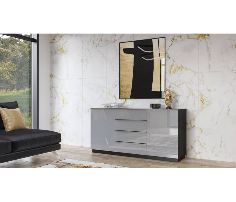 Helio 160cm Sideboard, Grey Glass