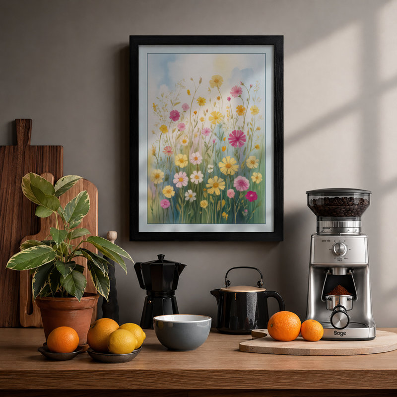 Wildflower Meadow Botanical - Framed Print, A4 - 29.7 x 21.0 cm, Black