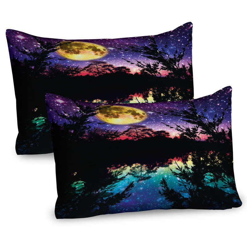Night Sky Trees Purple Pink Blue Microfiber Pillow Shams 2 Pack