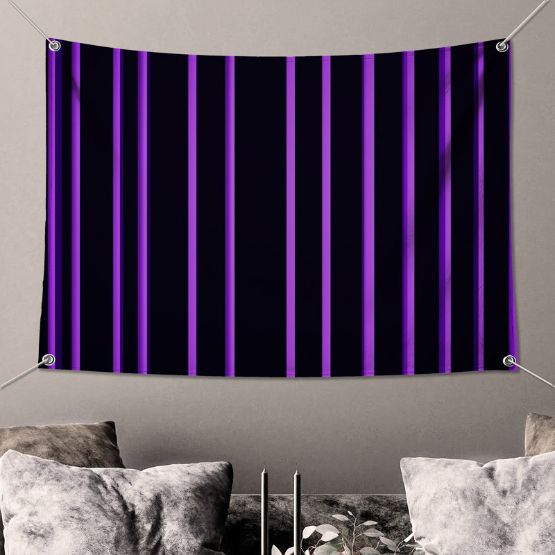 Tapisserie murale à rayures verticales mauve - Décoration murale à rayures, H 50 po x l 60 po avec 4 œillets