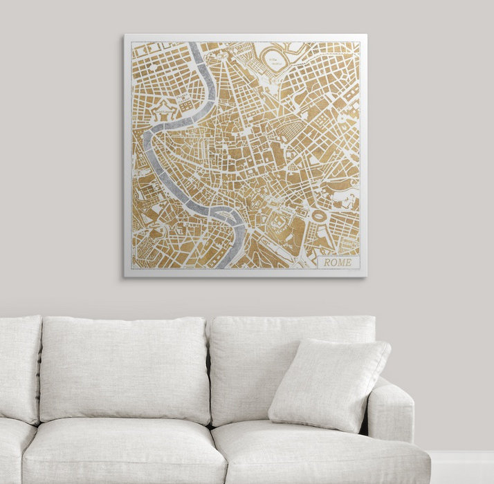 «Gilded Rome Map» par Laura Marshall, impression d'art graphique Kerlynn, H 35 po x l 35 po x P 1,5 po, Toile